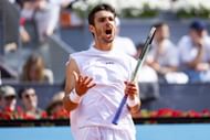 Musetti celebrates a point in the Madrid Open - Day Eight - Source: Getty
